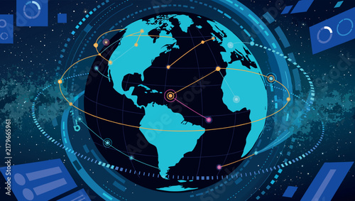 Global Network Connection Vector With World Map, Dots And Lines In Space Background