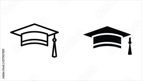 Graduation cap icon set. Line and glyph version, student hat outline and filled vector sign. Education symbol, logo. Different style icons.