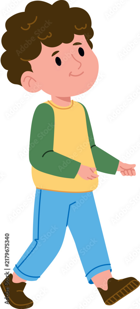 Fototapeta premium Boy Walking Side View Cartoon