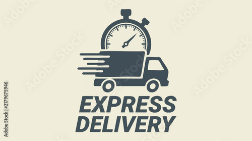 Foto Express Delivery Service Concept with Fast Moving Truck and Stopwatch Icon