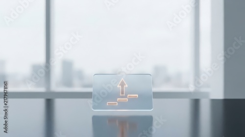 Obraz na płótnie Transparent panel with orange upward upload arrow