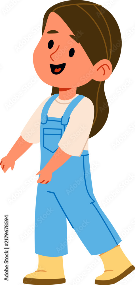 Fototapeta premium Girl Walking Side View Cartoon