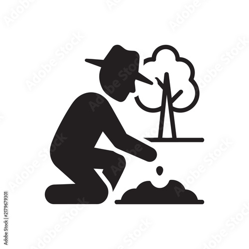 Farmer planting seed in soil silhouette icon vector illustration