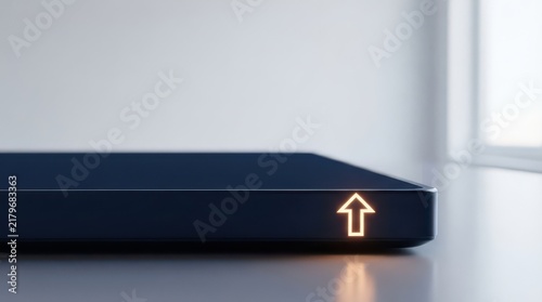Obraz na płótnie Black device edge with glowing upload arrow