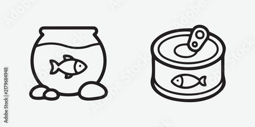 Aquarium Fish Food Container Outline and Glyph Icons
