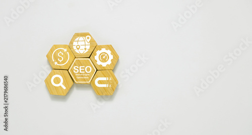 Quadro su tela SEO Search Engine Optimization and Digital Marketing Strategy Concept with Busin