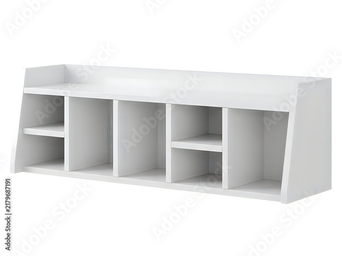 Modern modular gray shelving unit with open compartments