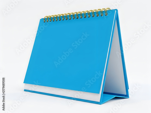 Blue modern laptop standing on a desk with open screen