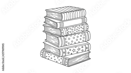 Canvastavla A stack of books is depicted in a black and white line drawing style