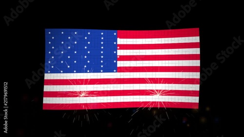 United States Flag Animation with Glowing Sparklers and Sparks on Dark Background for July 4th
