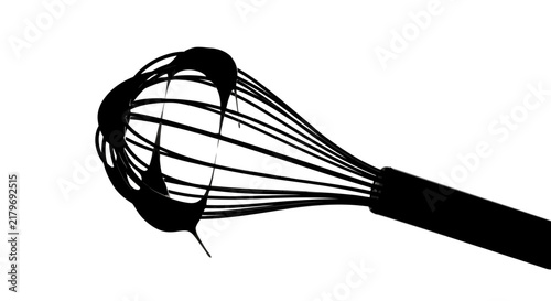 Photography Silhouette of a whisk with thick liquid on white background with liquid wires ag
