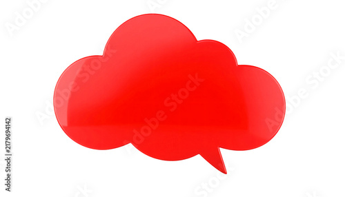A red 3d thought bubble fluffy cloud shape isolated on transparent background