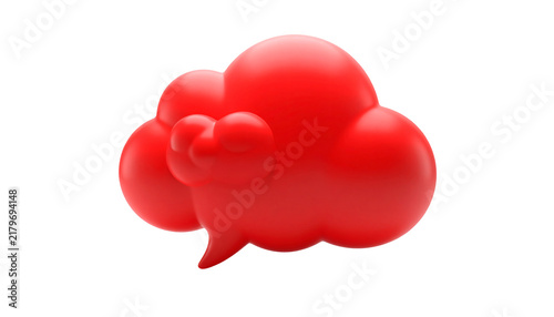 A red 3d thought bubble fluffy cloud shape isolated on transparent background