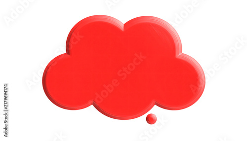 A red 3d thought bubble fluffy cloud shape isolated on transparent background