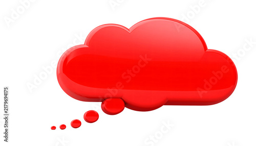 A red 3d thought bubble fluffy cloud shape isolated on transparent background