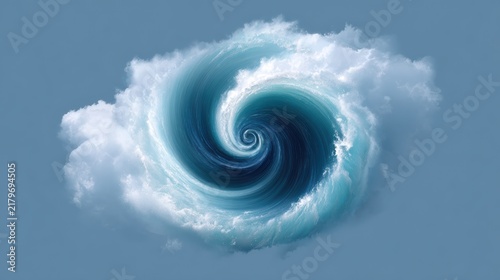 A swirling whirlpool blends seamlessly with fluffy clouds, creating a mesmerizing vortex against a soft blue background.