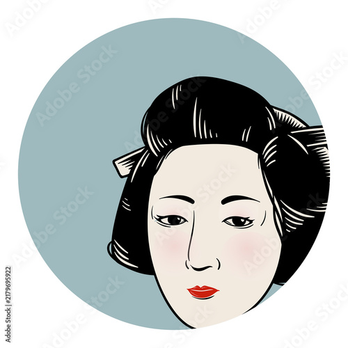 Obraz na plátně Japanese geisha sticker with white border