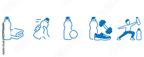 Fitness Workout Exercise and Weightlifting Line Icons Collection Vector EPS 10