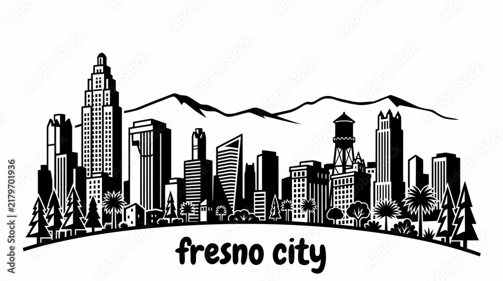 Fototapeta premium fresno city skyline urban architecture downtown landmark travel tourism america usa landscape metropolitan business culture modern historic destination famous district with california valley