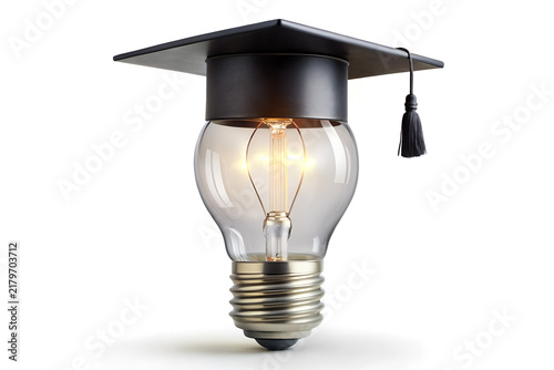 Education and Innovation Concept with Light Bulb and Cap on white
