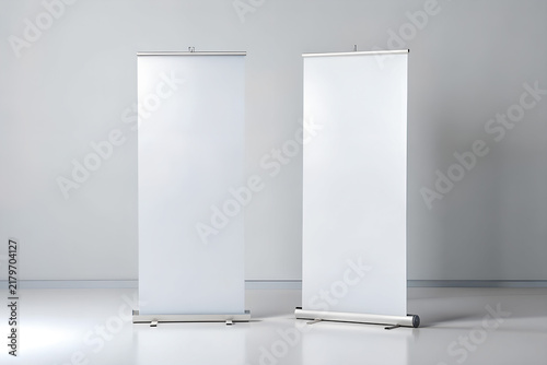 Empty Portable Exhibition Sign with a White Display Panel
