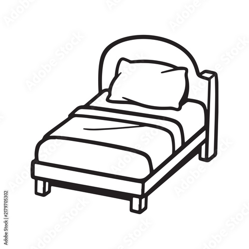 Modern Bedroom Bed Furniture Outline Vector Illustration Isolated on White Background Design.