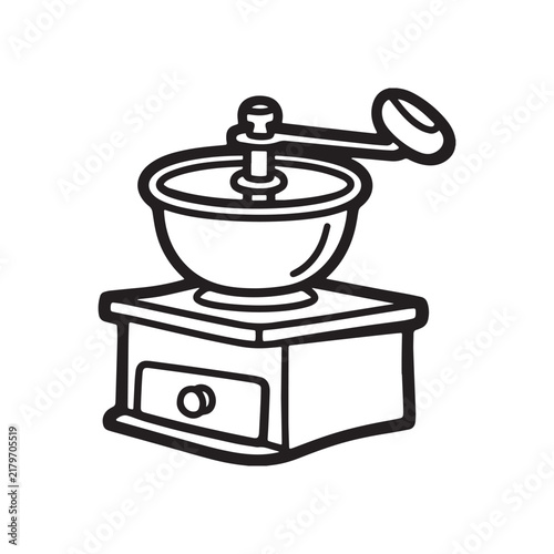 Vintage Manual Vegetable Salad Spinner Kitchen Tool Outline Vector Illustration Isolated White Background. 