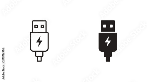 Bild auf Leinwand USB cable icon vector set in outline and solid style