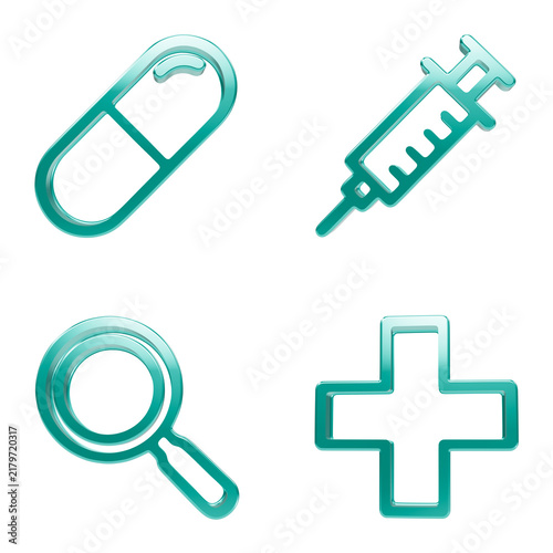 Obraz na plátně Shiny teal three dimensional medical icons representing pharmaceutical capsules