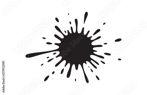 Photography Round ink blot design displays black paint spray and droplet effects for artistic branding needs