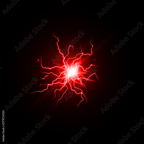 Quadro su tela Abstract red glowing energy explosion with lightning bolts radiating from a brig