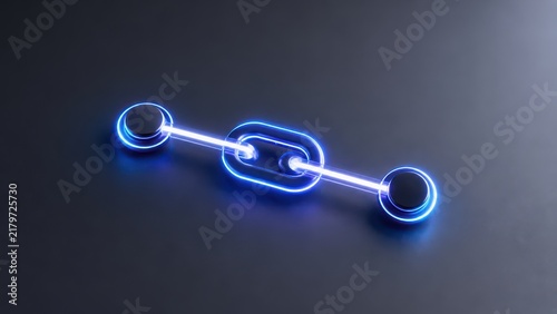 Obraz na płótnie Blue glowing chain link connecting two circular nodes