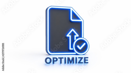 Obraz na płótnie Blue document upload and check mark optimize icon isolated on white