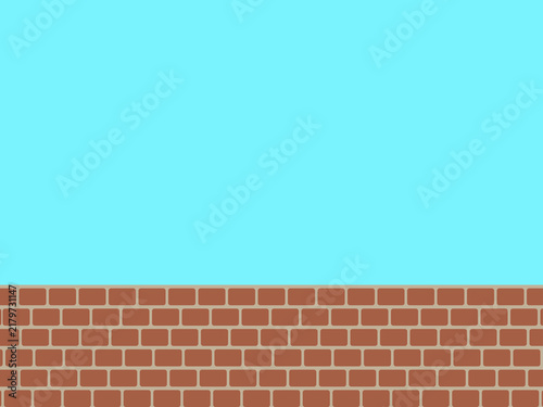 Flat vector illustration of a brown brick wall with light blue sky background. Minimalist 2D landscape template for platformer game asset, architectural copy space, and simple backdrop design.