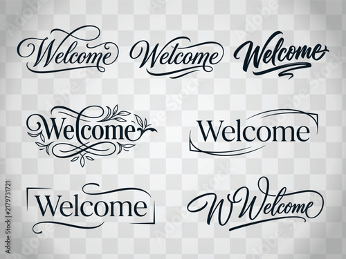 Elegant welcome script typography designs for hospitality and greetings