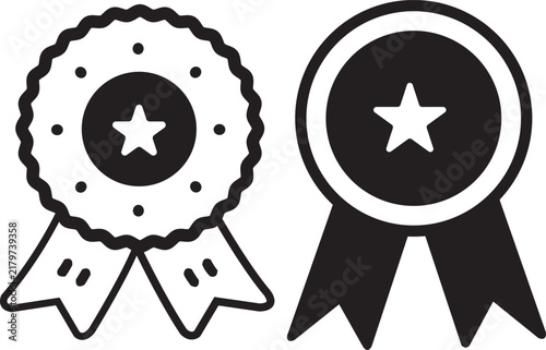Set of reward award ribbons with stars in black and white style
