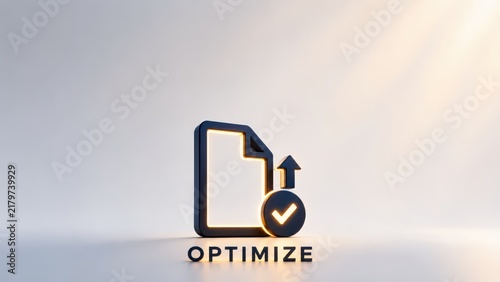Obraz na płótnie Orange document upload and check mark icon labeled Optimize