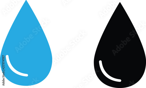 Water drop vector icon set, blue and black droplets isolated on white background