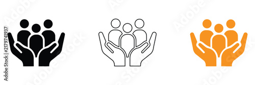People care vector icon set, human support icon set, family protection vector icon set, community care vector icon set, customer care vector icon set, team unity vector icon set design set.