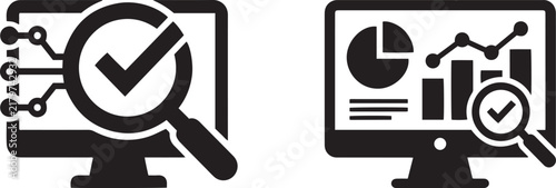 Digital Data Analytics and Verification Icons - vector illustration