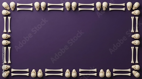 3D Skull and Bone Halloween Border With Realistic Skeletal Decorations and Large Empty Copy Space