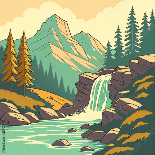 Foto Turquoise mountain landscape with hidden stone formations and water reflections