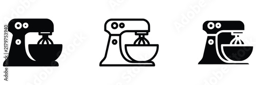 WebStand mixer icon vector set. Kitchen food processor symbol, bakery dough whisk sign, cooking appliance blender element, and electric baking mixer machine bundle. Culinary graphics. Vector illustrat