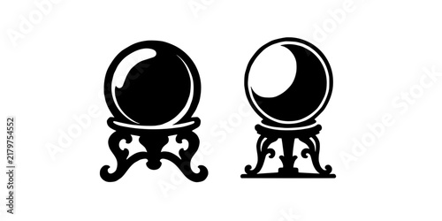Two crystal balls on ornate stands, symbolizing magic and fortune telling