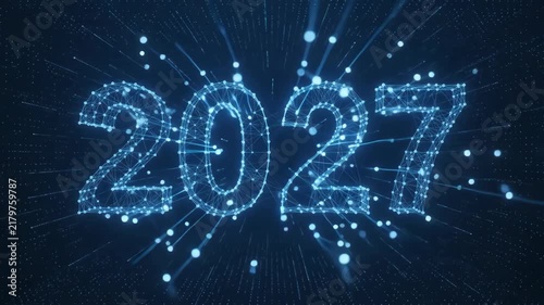 Electric Blue 2027 Digital Particle Typography Animation