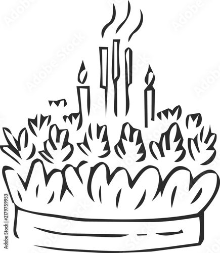 Shredded Grass Krathong with Candles Doodle Icon