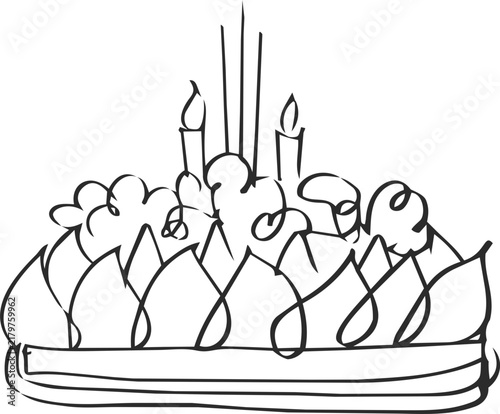 Spiral Rim Krathong with Candles and Incense Doodle Icon