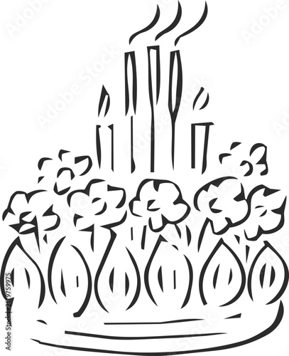 Flower Krathong with Three Candles and Incense Doodle Icon