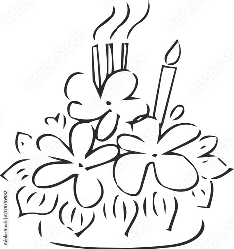 Frangipani Flower Krathong with Candle and Incense Doodle Icon