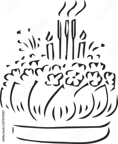 Grass Krathong with Incense Sparks Doodle Icon